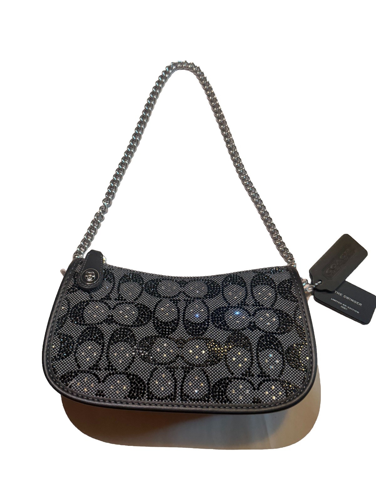 Coach Swinger 20 Bag With Chain In Crystal Signature Jacquard Black