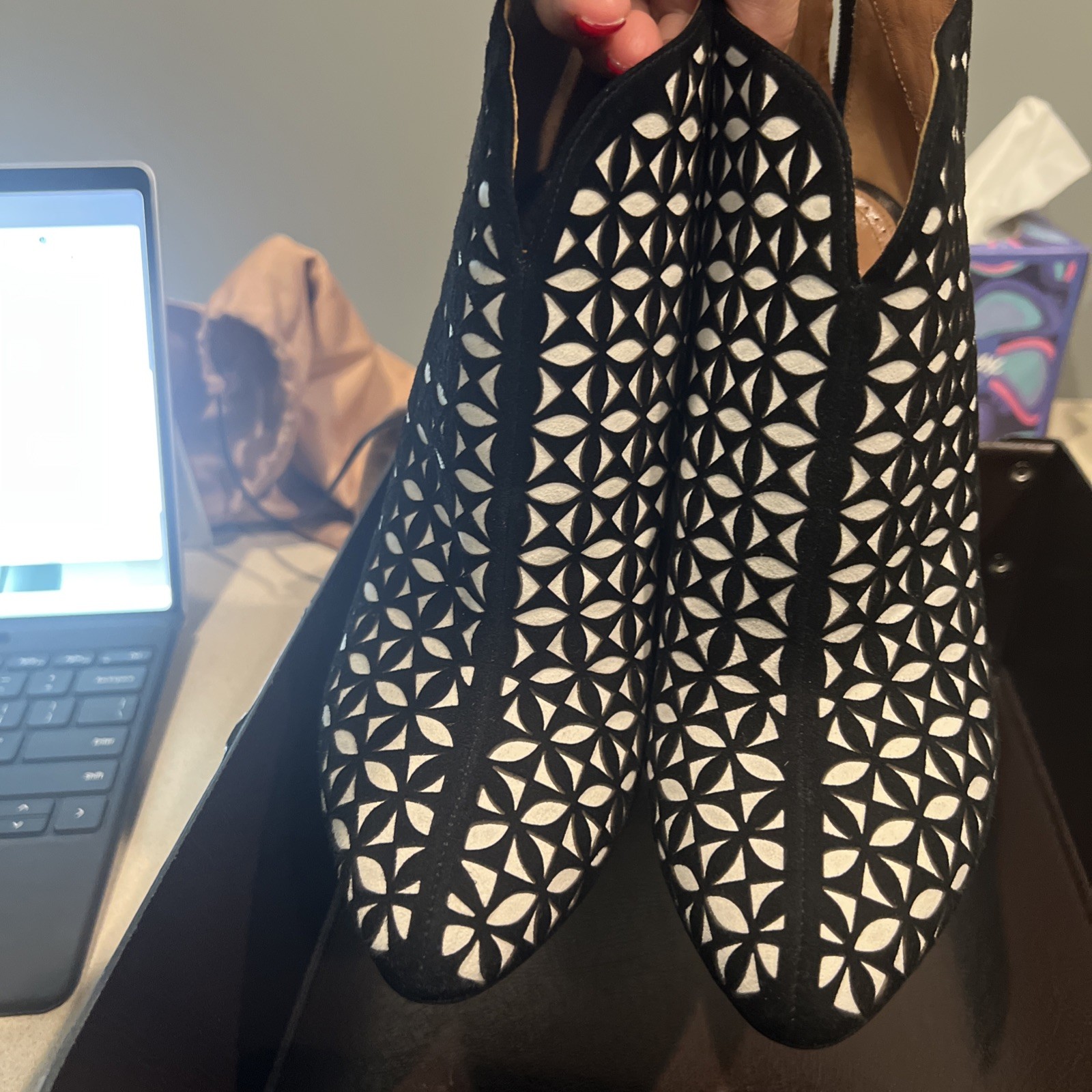 Alaia Suede Printed Closed Toe Heels