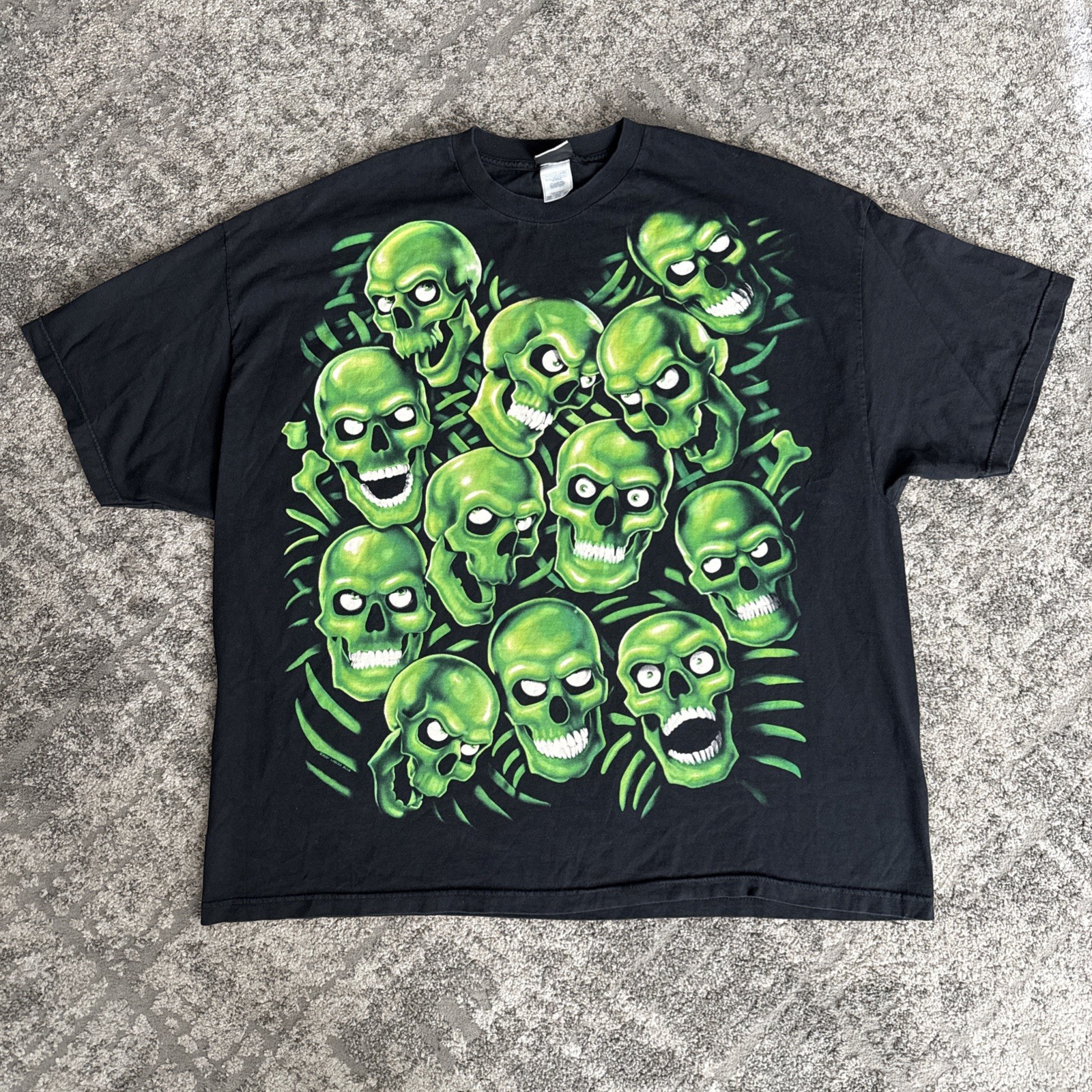 Liquid Blue All Over Green Skull Print Shirt 4XL Vintage 2001 Juicy J Authentic
