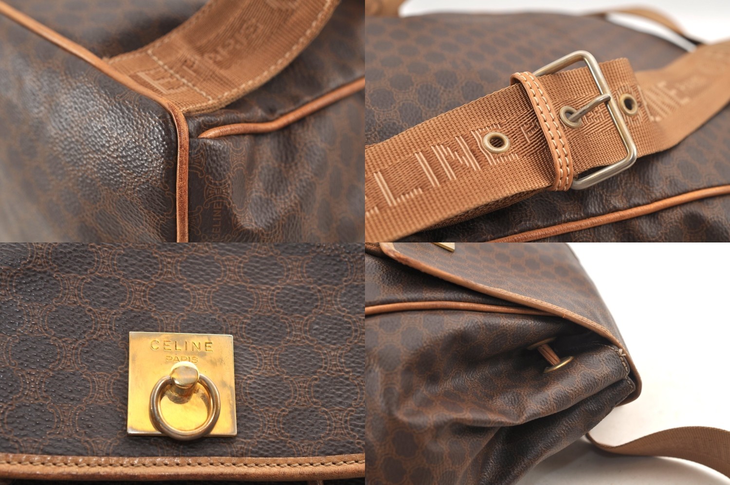 Authentic CELINE Macadam Blason Pattern Backpack PVC Leather Brown AB587