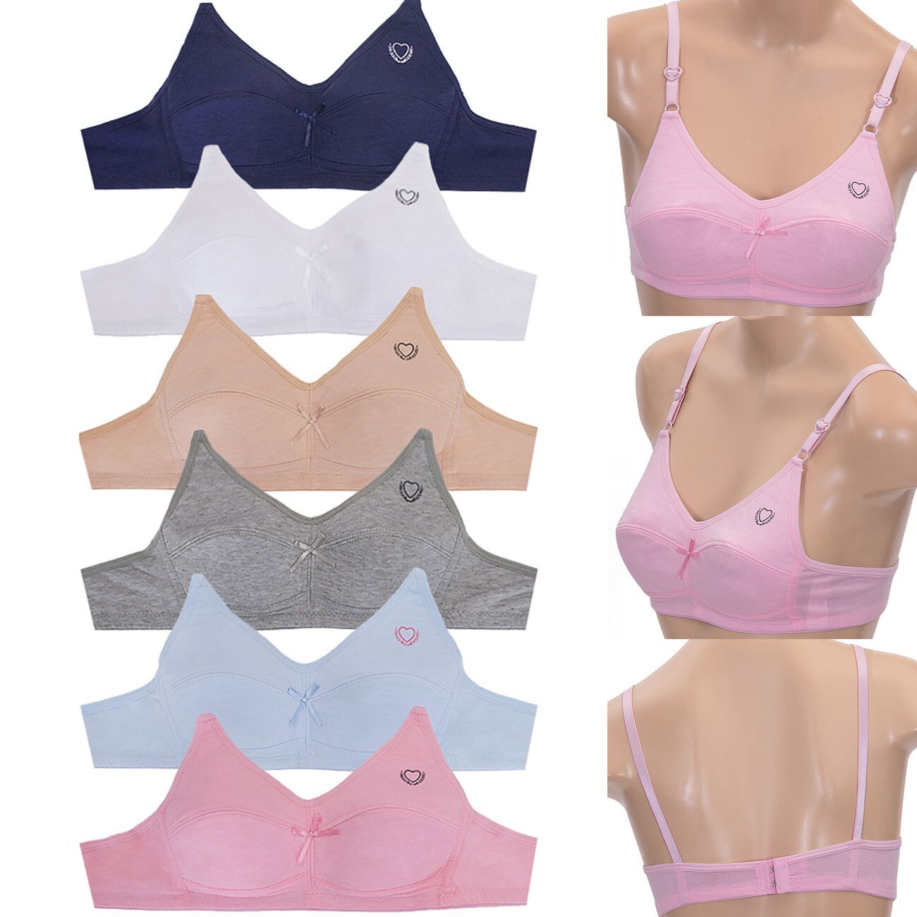 6pcs ScarvesMe Assorted Color Wireless Full Size Solid Soft Padding A Cup Bra