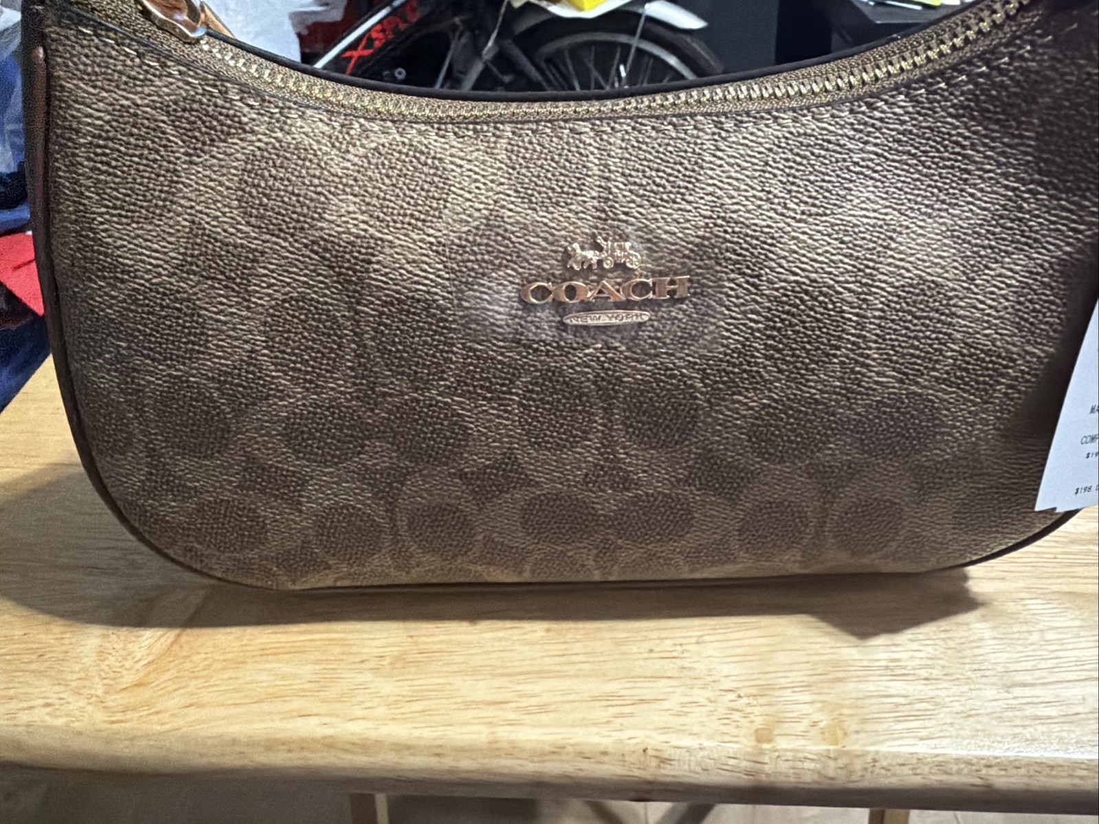 NWT Coach Teri Shoulder Crossbody Bag Signature Canvas Gold Walnut Black CV933