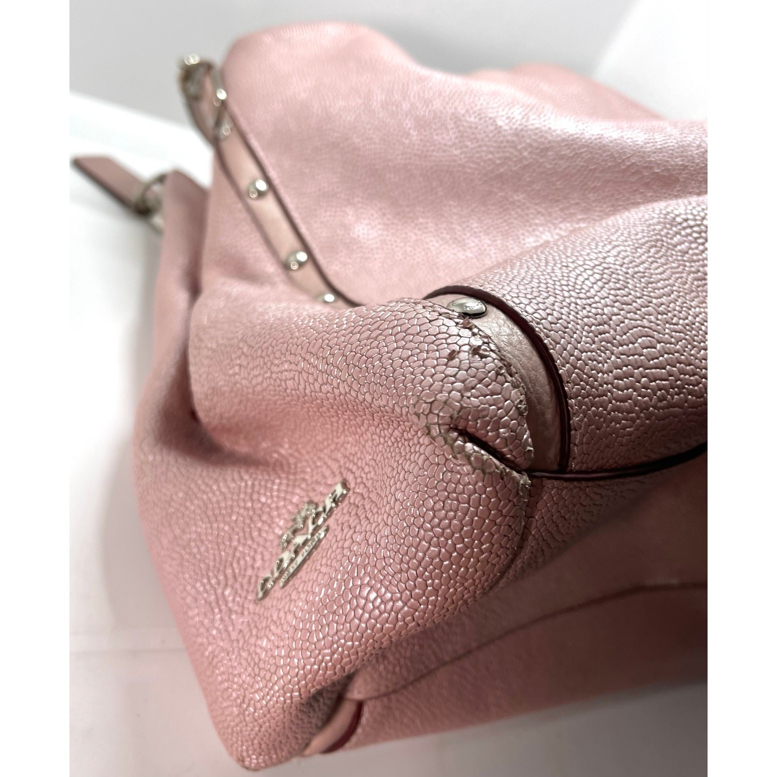 Coach Madison Phoebe Studded Metallic Rose Pink Pebbled Leather Shoulder Bag