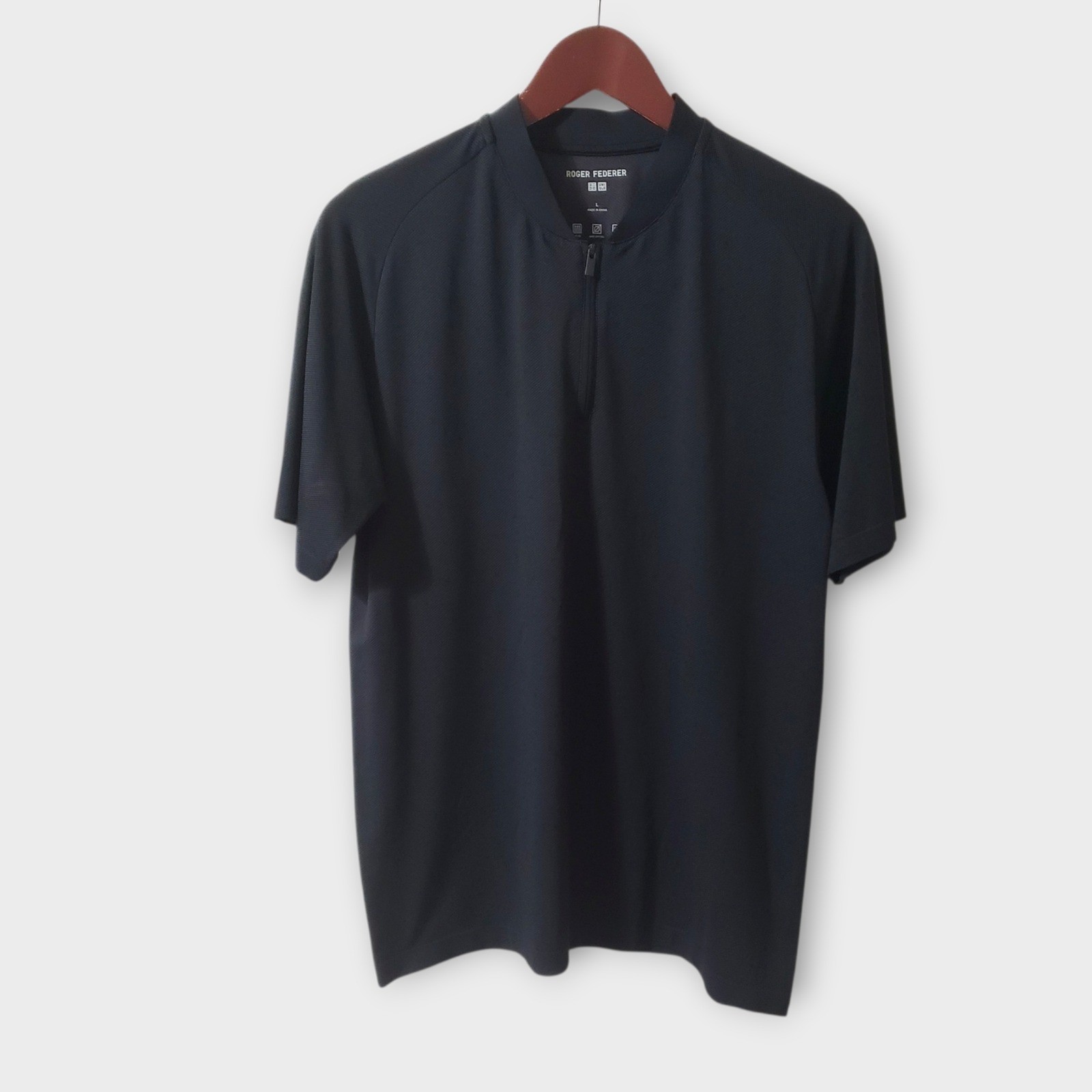 Uniqlo Roger Federer Dry-EX 1/4 Zip Tennis Collarless Polo Shirt Large Black