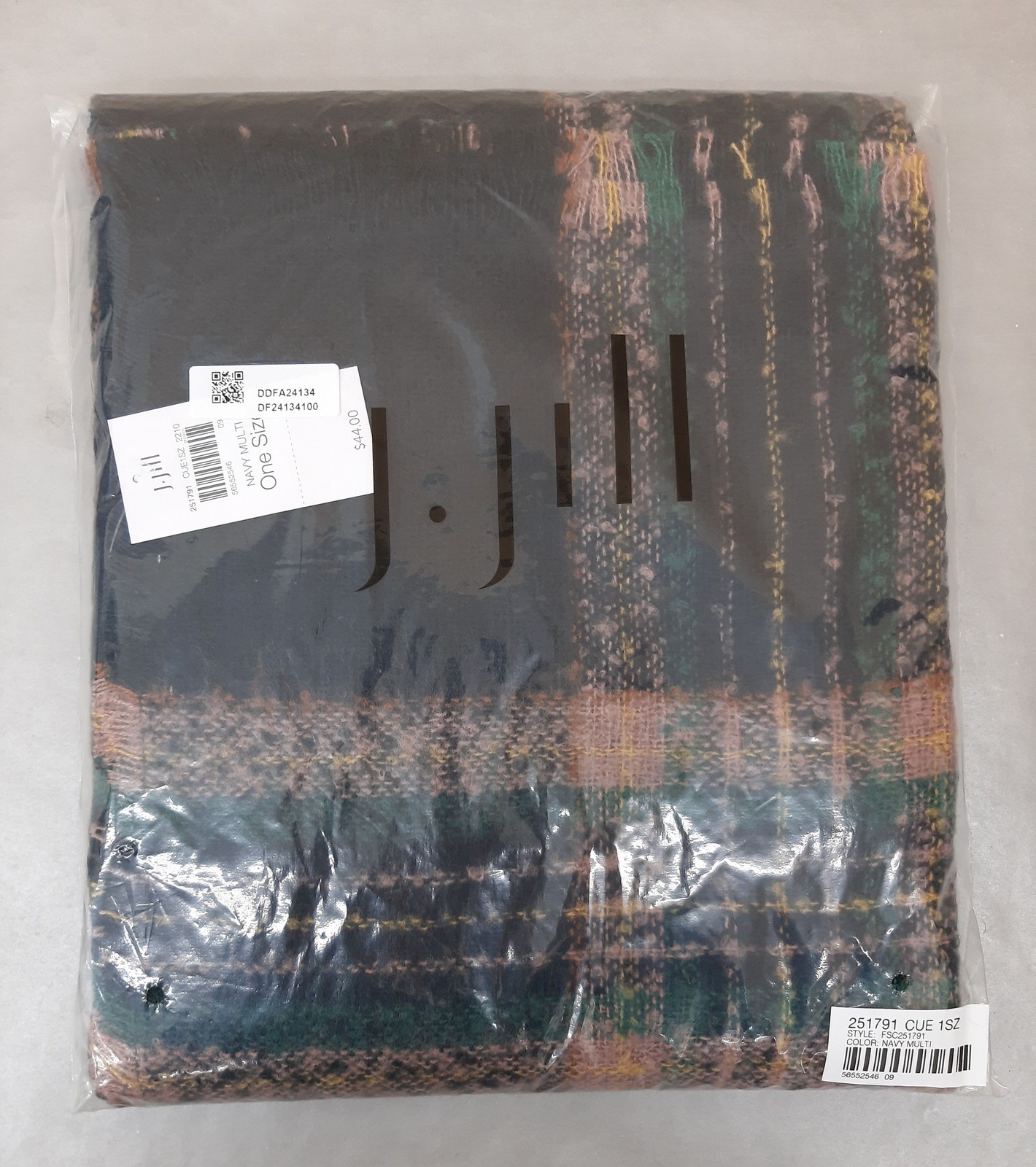 J. Jill Womens Scarf Navy Multicolor Plaid Rectangular O/S 251791 CUE1SZ 2210