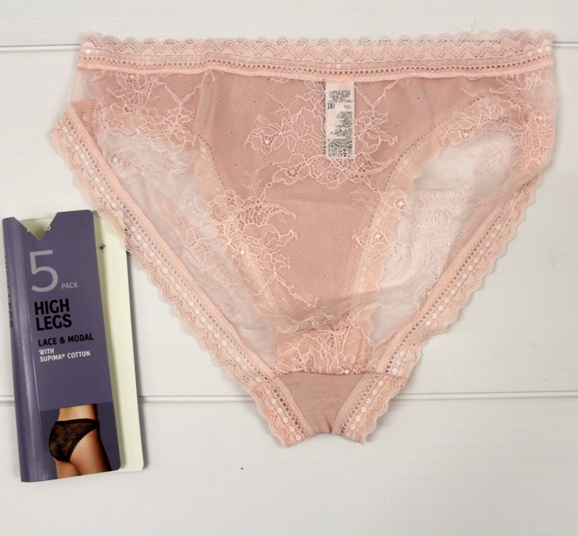 ex M & S Ladies 5 Pack Lace & Modal Supima Cotton High Legs Briefs Sizes 8 to 20