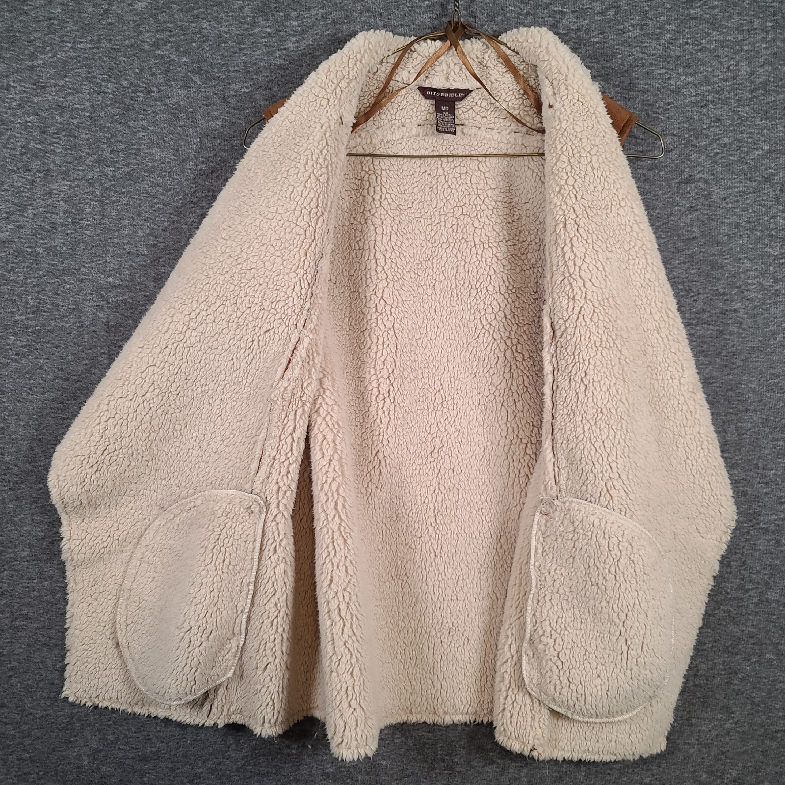 Bit & Bridle Women’s Medium Brown Faux Suede Shawl Collar Vest Faux Fur Lining