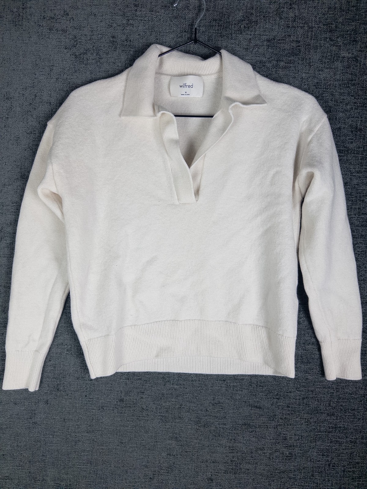 Wilfed Aritzia Merino Wool Polo Sweater Womens M Ivory Pullover Knit Preppy