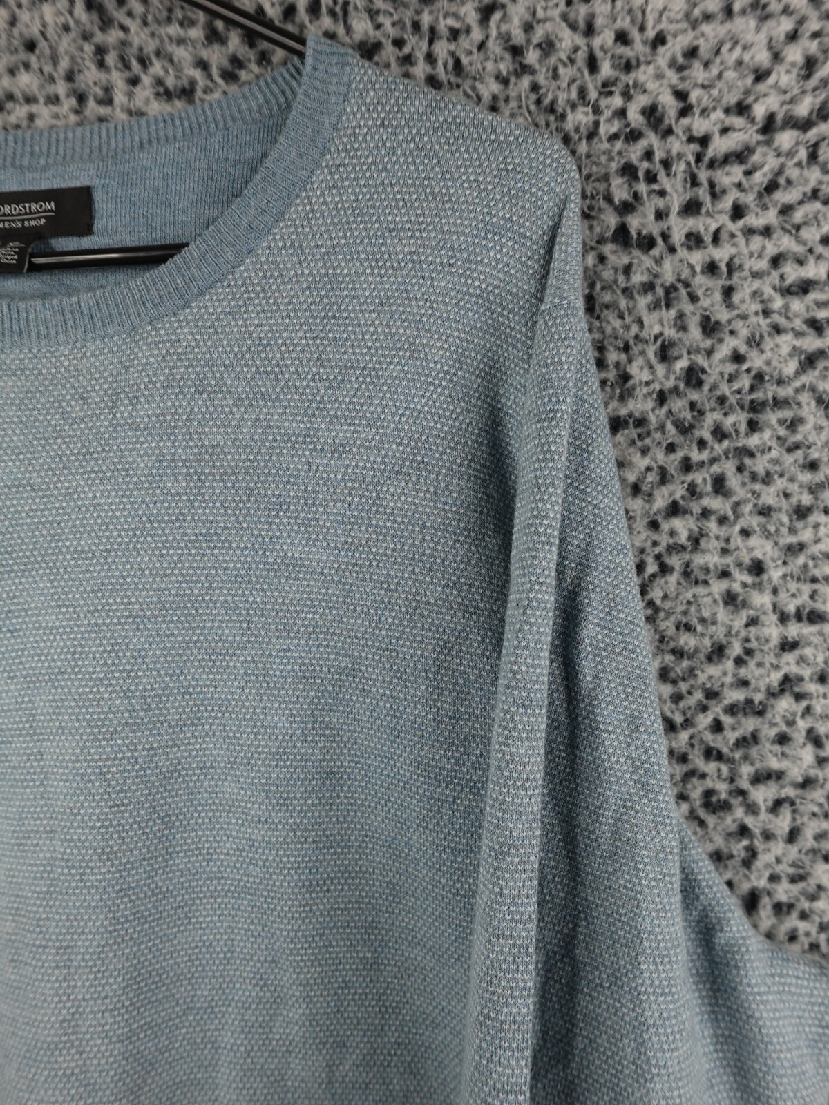 Nordstrom Mens Shop Bird’s Eye Rayon Wool Blend Blue Knit Sweater Size XL