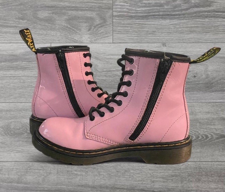 Dr. Martens 1460J Kids Pink Patent Leather Lace-Up Zip Combat Boots US 2