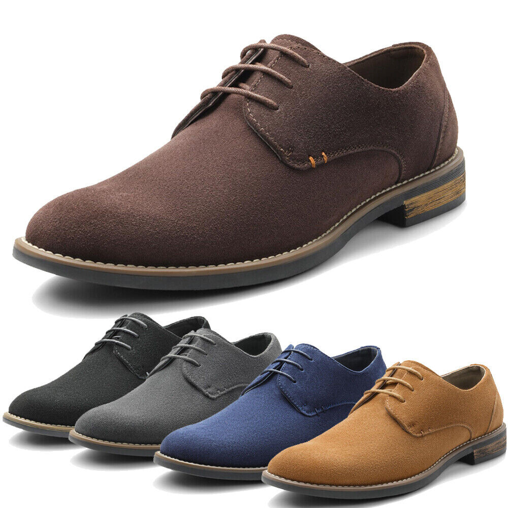 Men’s Oxford Shoes Lace Up Business Casual Suede Leather Shoes Black