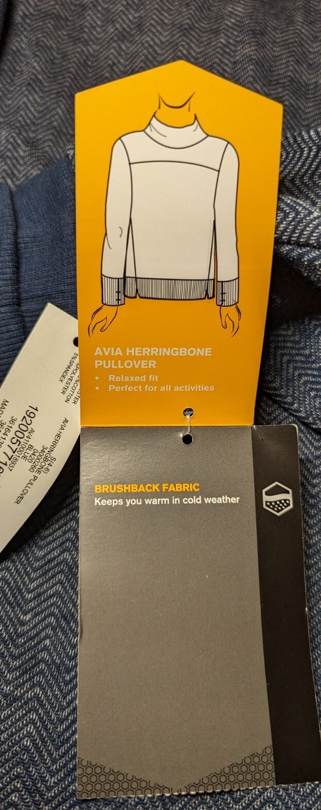 AVIA Blue Sweatshirt HERRINGBONE Pullover THUMB HOLES Athletic Size Small NWT