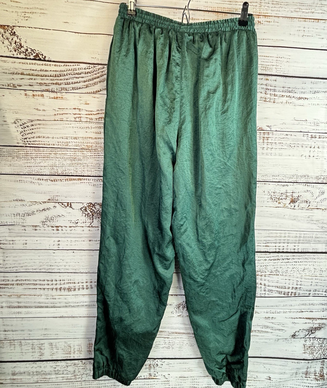 Vintage Parachute Pants M Emerald Green Silky Shiny Lined Barrel Jogger Wide
