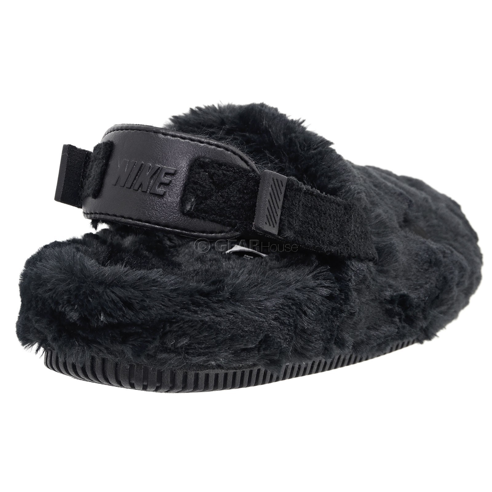 Nike Calm Womens Fuzzy Mules Slipper Sandals Faux Fur Black, Pick Size