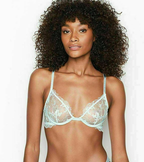Victorias Secret LUXE LINGERIE Unlined Demi Bra High Waist Panty Set Dusty Blue