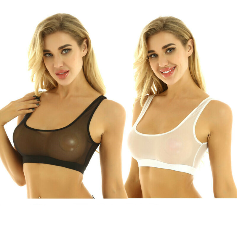 US Sexy Women Mesh Sheer Bra Wire-Free Bralette See Through Bustier Tank Top