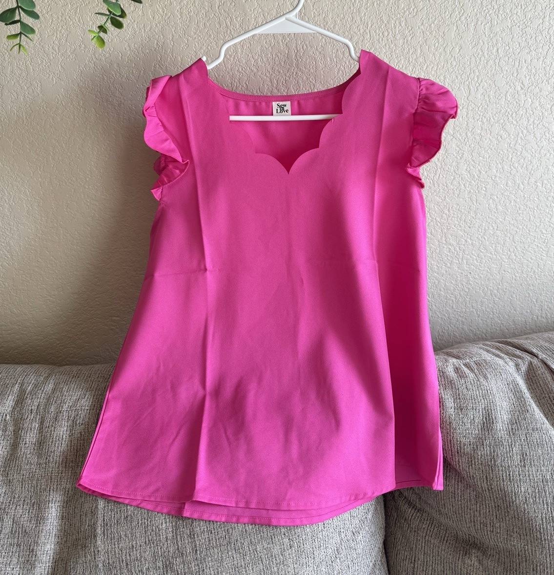 Sew in Love Women’s S Pink Solid Ruffle Sleeve Pullover Woven Blouse Top