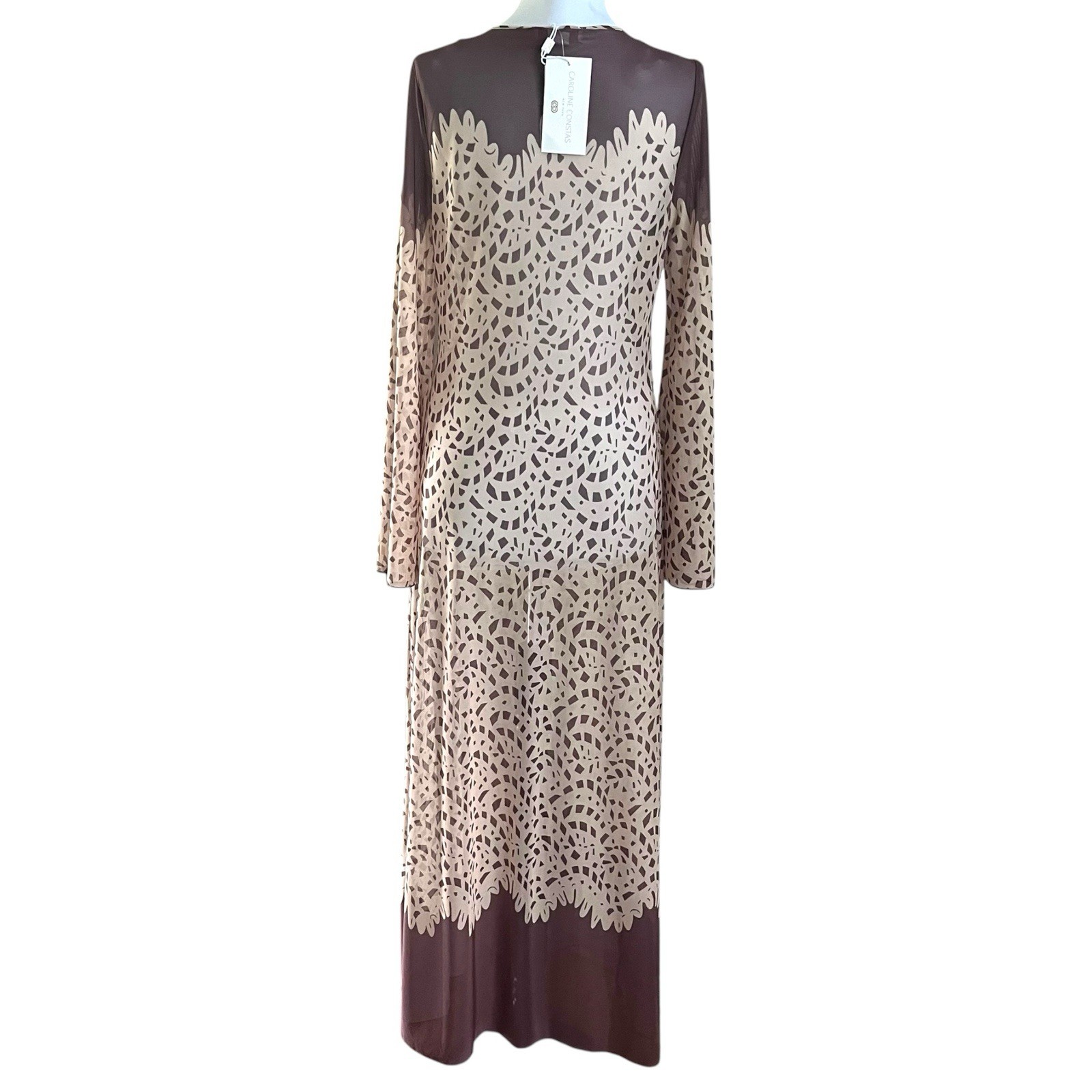 Caroline Constas Lidi Mesh Cover Up Maxi Dress S Brown Resort Beach Boho New