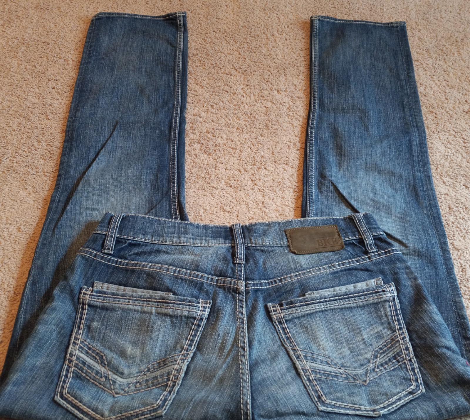 BKE Buckle BLUE Jeans Men 31L Jake Straight Leg Stretch Western Thick Stitch