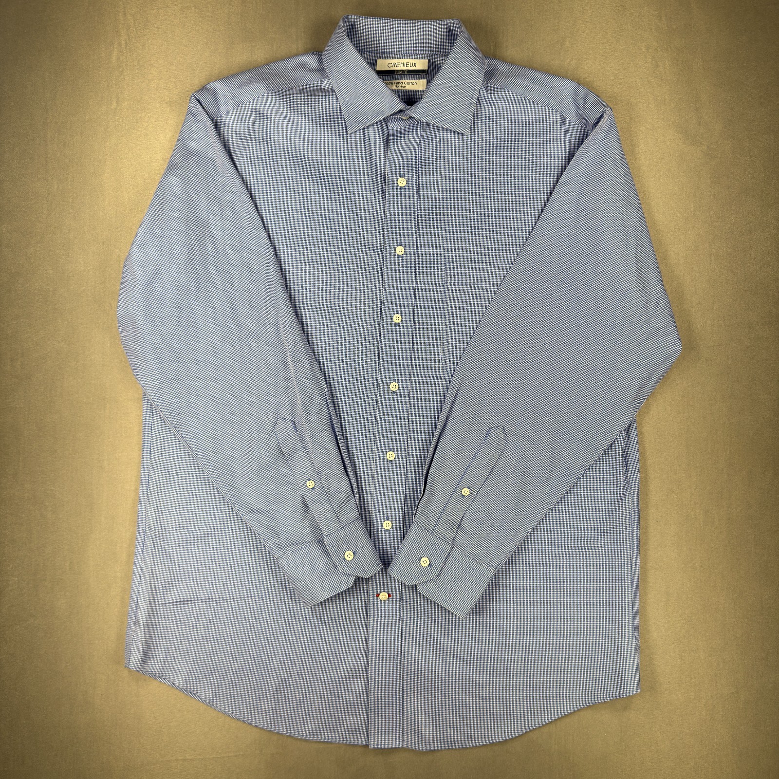 Cremieux Men’s Slim Fit Pima Blue Dot Cotton Non-Iron LS Shirt Sz 16.5 x 33