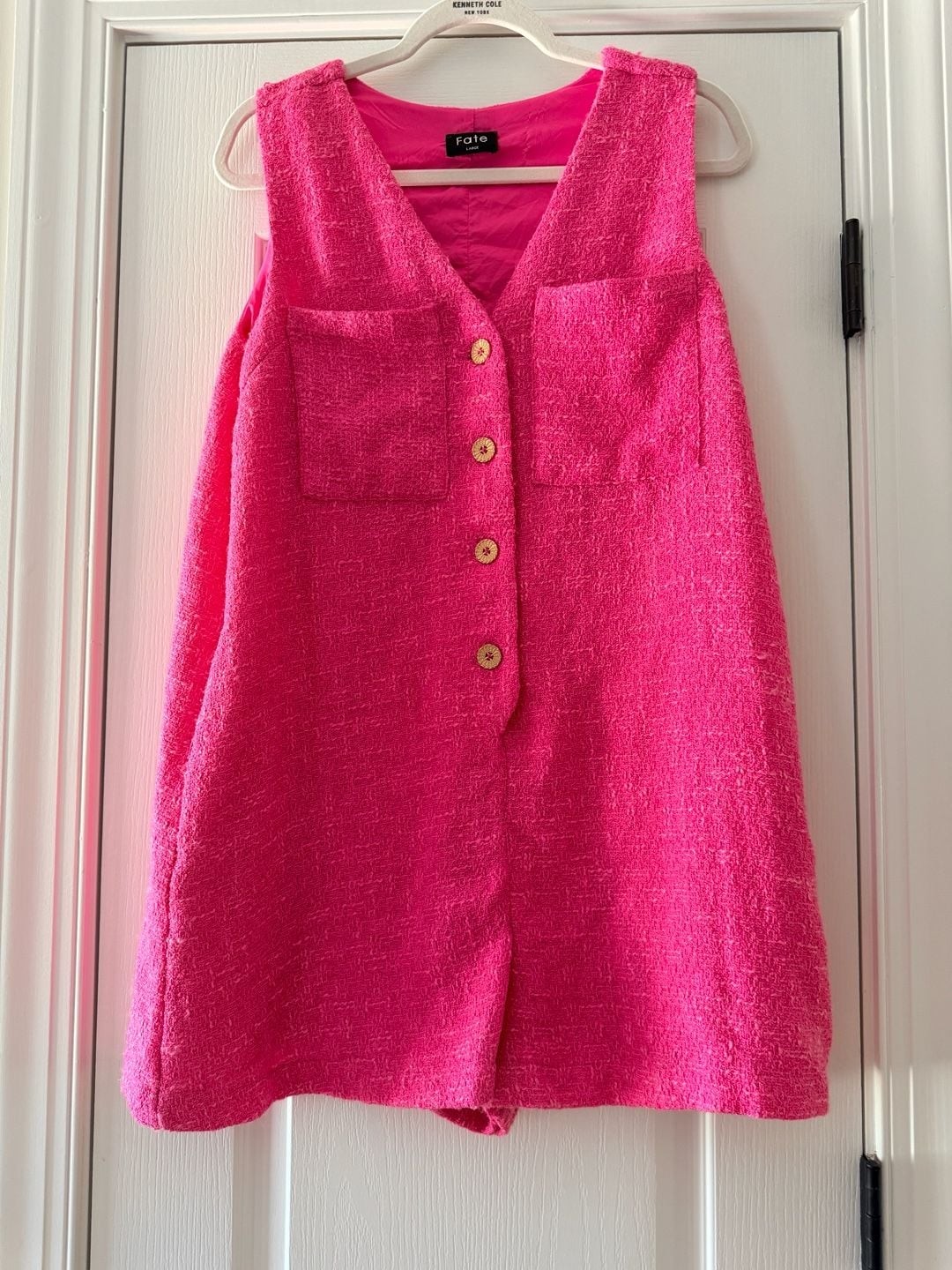Fate Hot Pink Tweed Button Down Romper