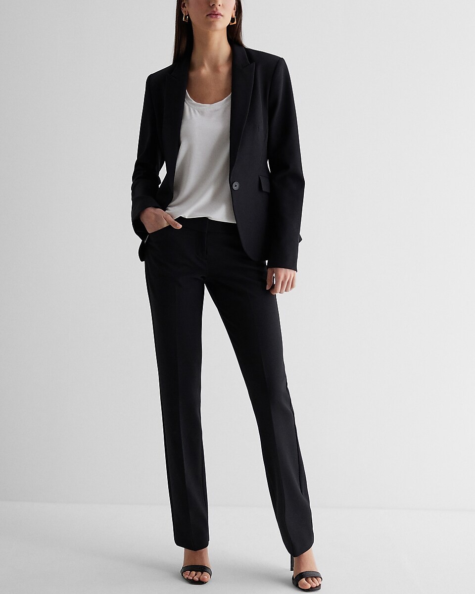 NEW EXPRESS $148 BLACK EDITOR STUDIO STRETCH TWILL FITTED ONE BUTTON BLAZER XS