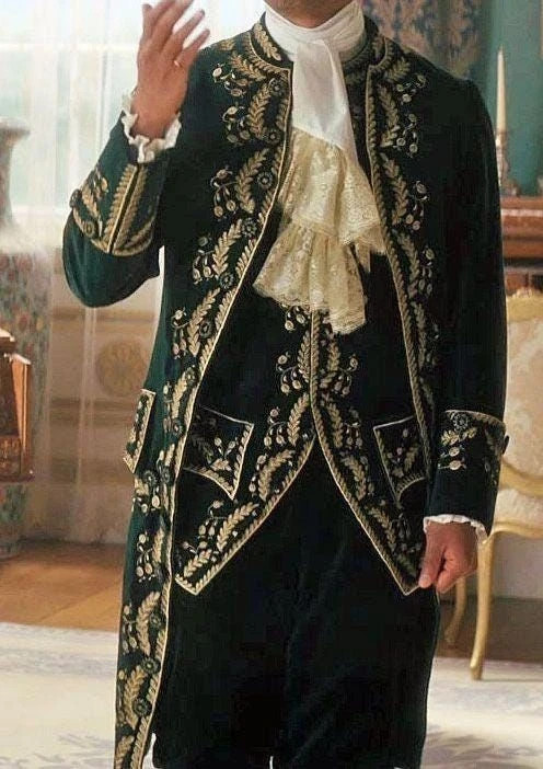 Men’s Green 2-Piece Suit Floral Embroidered Western Wedding Prom Slim