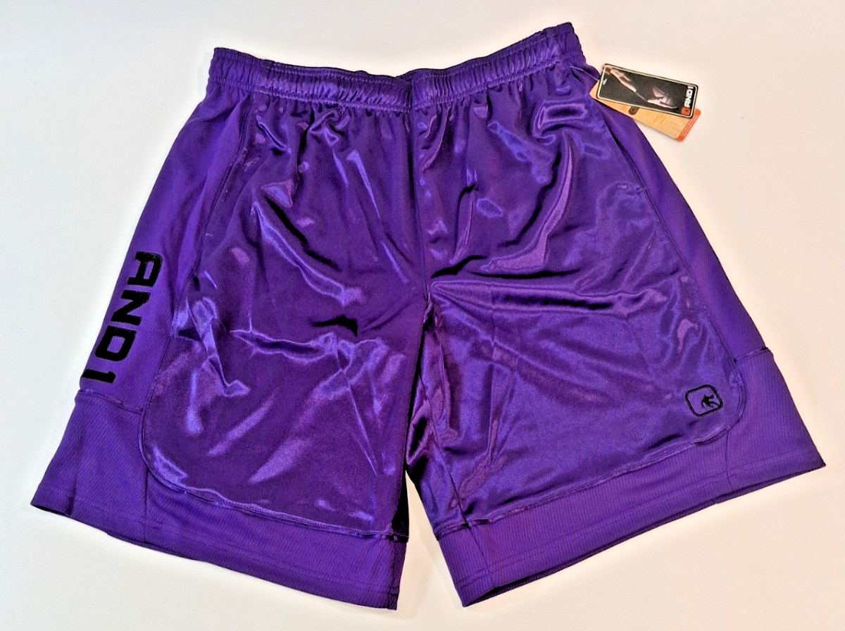 2XL And1 Mens Shorts Basketball Gym 11″ Inseam Purple w Black Letters 2XLarge