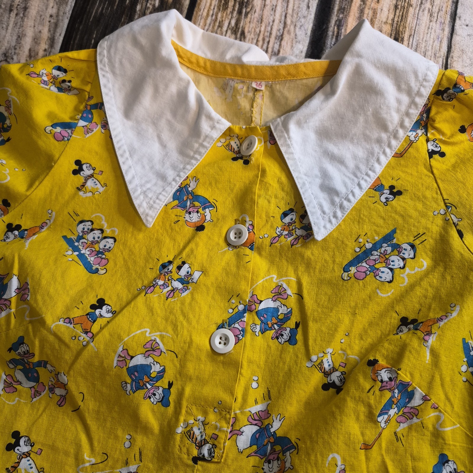 Vintage Disney Dress European Donald Mickey Mouse Print Size EU 36 US 4-6 Small