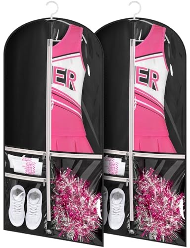 Costume Dance Garment Bag with 3 Clear Zipper Pockets for Suits Dress Cover,