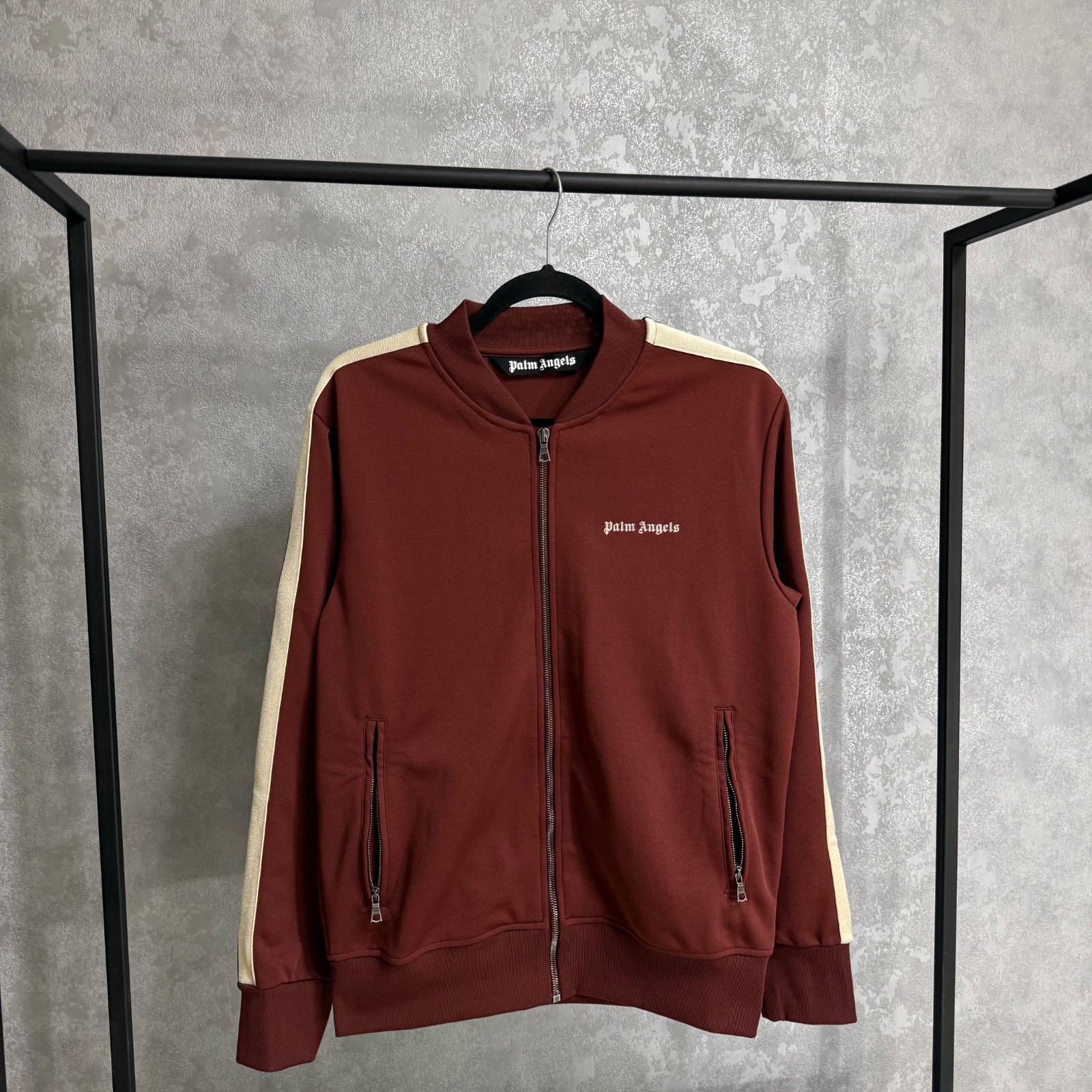 Size M – Palm Angels Embroidered Logo Burgundy Track Zip Brand New With Tags!
