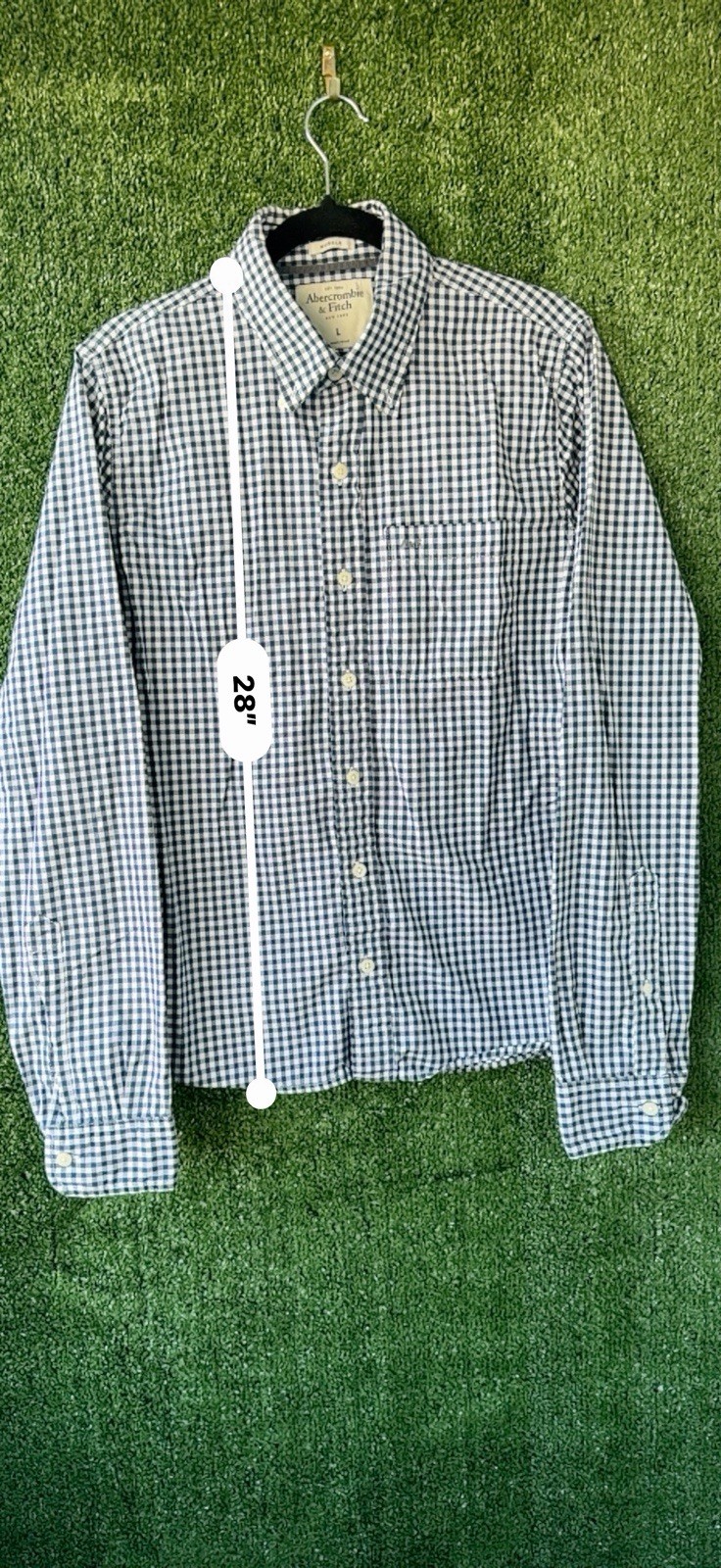Abercrombie & Fitch Muscle Fit Gingham Shirt Men L Navy White Check Long Sleeve