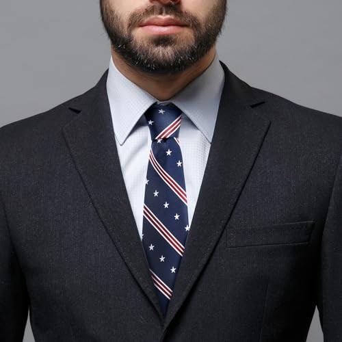 American Flag Ties For Men 3.27″ (8.3CM) USA Flag Neckties Blue Star Striped