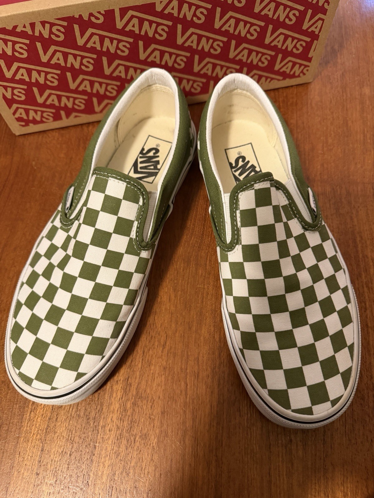 VANS Classic Slip-On Checkerboard Green/White Canvas Slip-On US M 7 / W 8.5