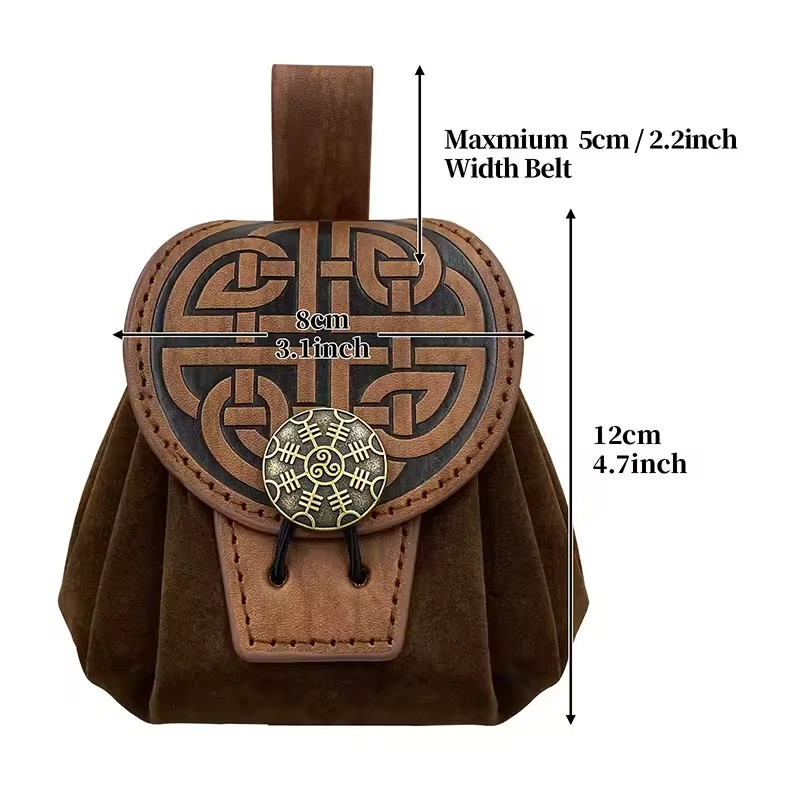 Steampunk Medieval Punk Style Fanny Packs for Men Pu Leather Coin Purse Hangable