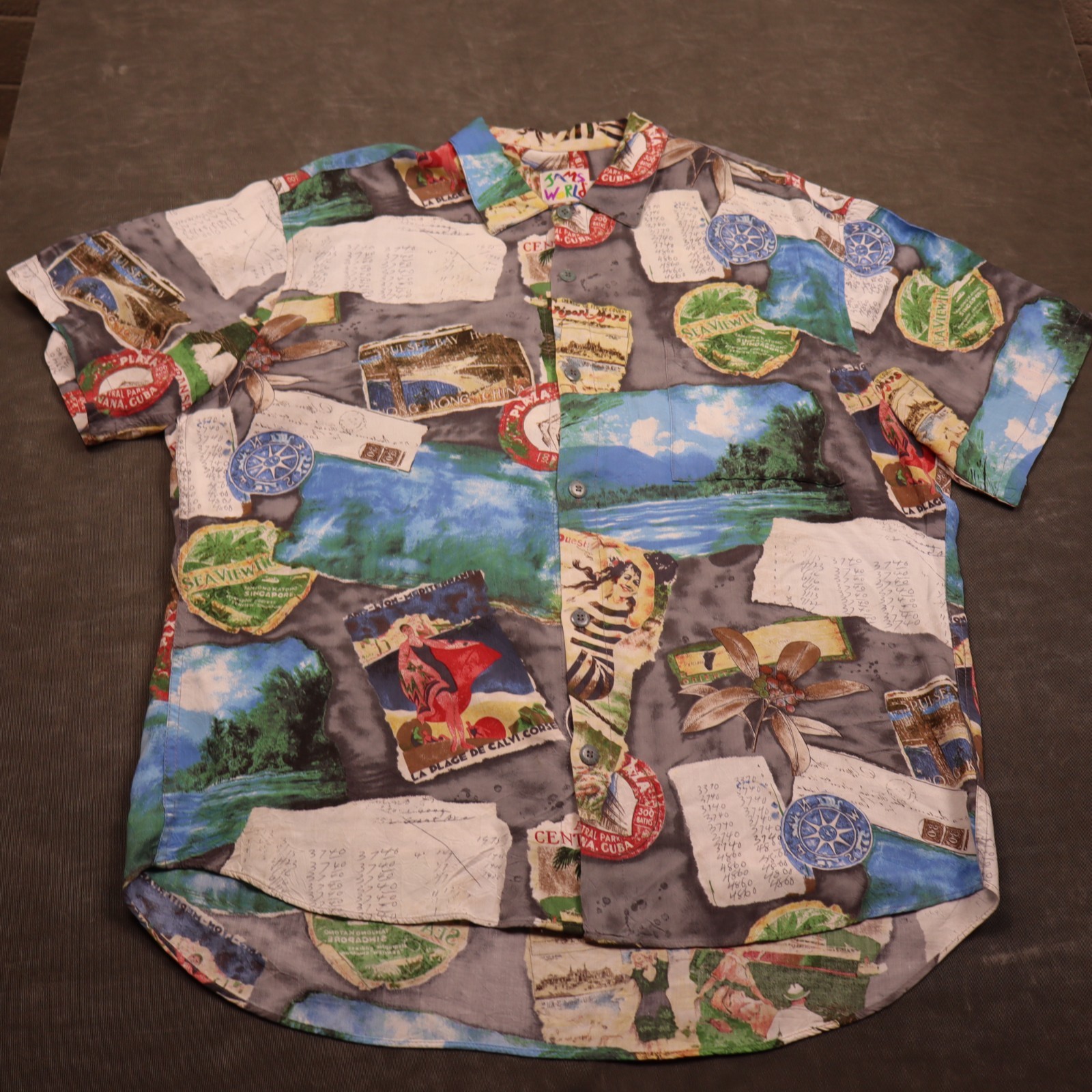 Vintage JAMS WORLD Shirt Men Large Travel Print AOP Hawaiian Beach Vacation
