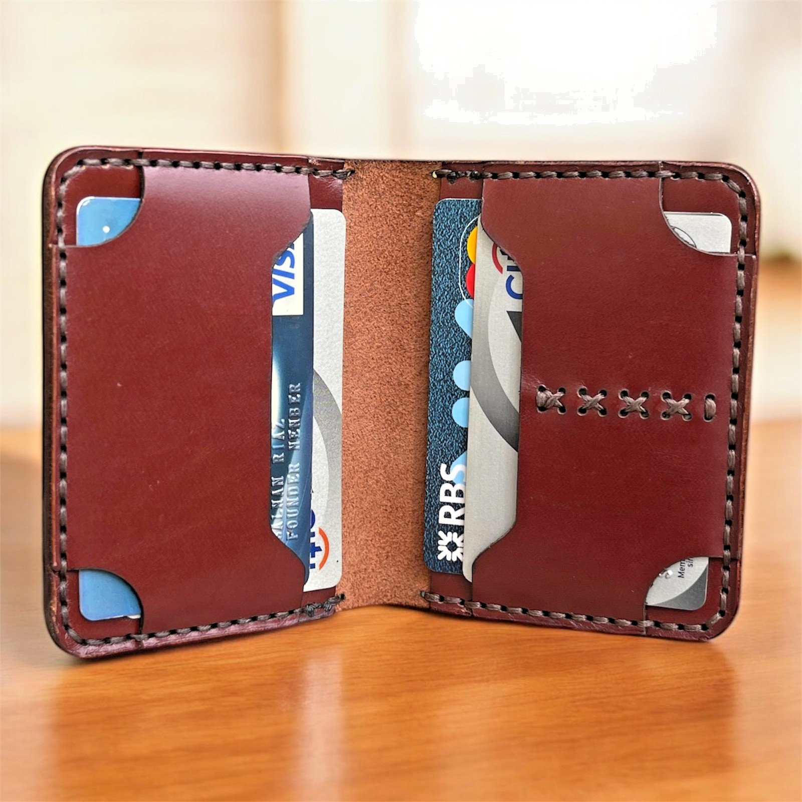 Men’s Slim Bifold Handmade Leather Wallet, RFID Blocking, Mnimalist Card Holder