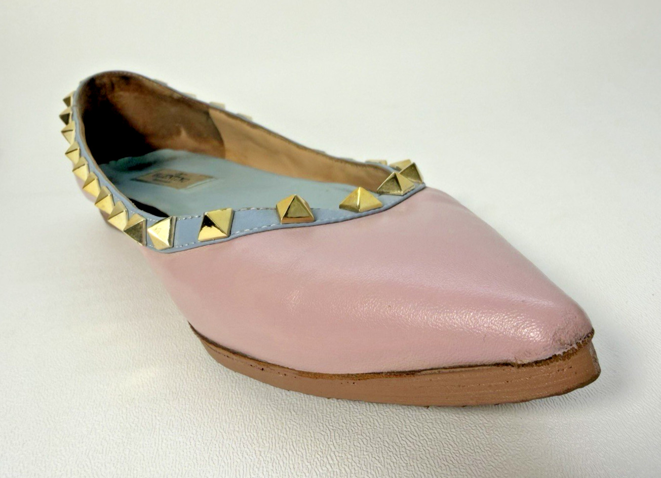 Valentino Garavani Pink Leather Rockstud Studded Pointed Toe Ballet Flats US 8
