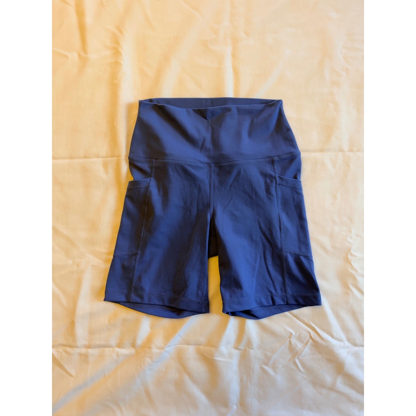 Yogalicious Lux Tribeca 7 In Biker Shorts Blue High Waist Pockets Womens Medium
