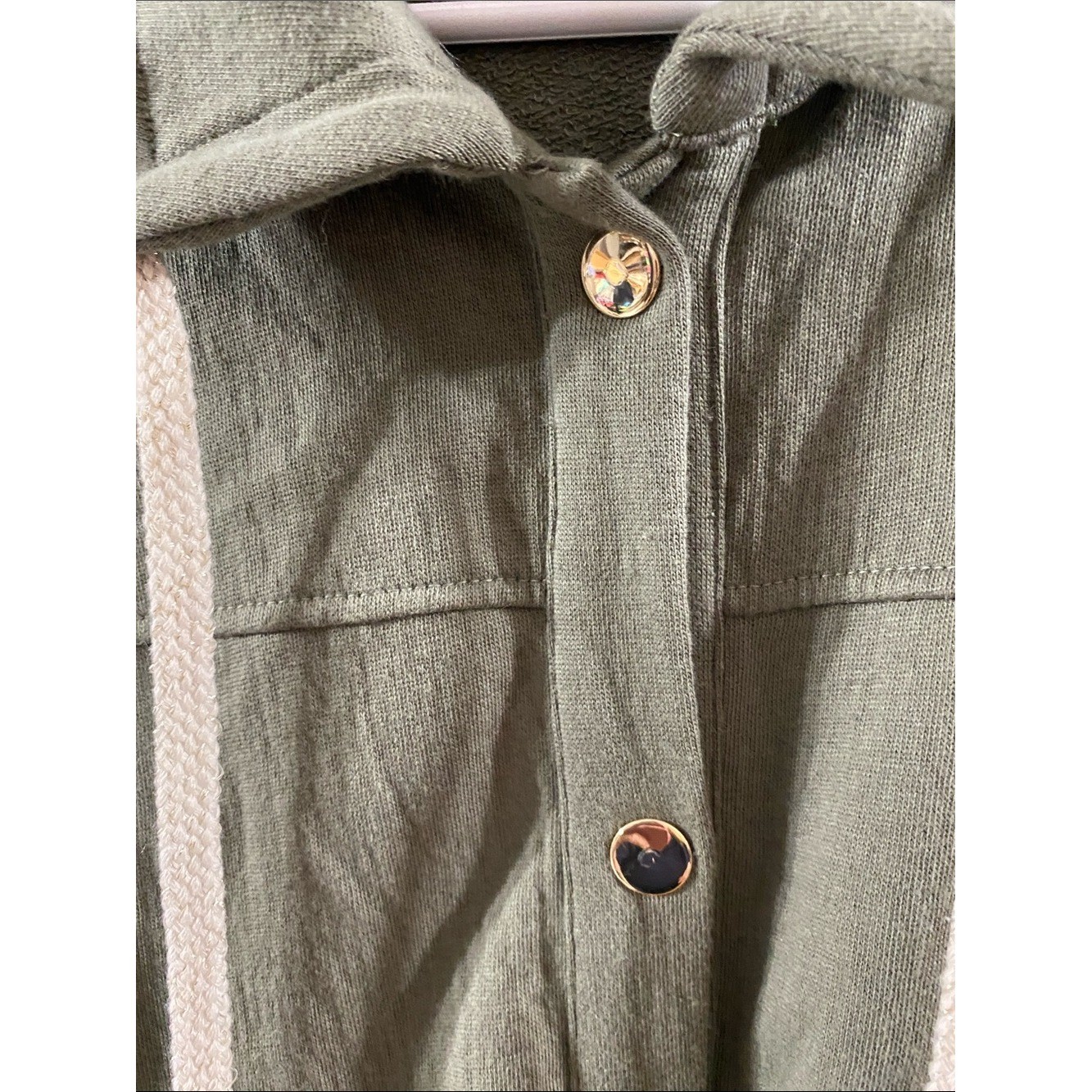 Chico’s Sage Green Button-Front Utility Jacket with DrawstringEUC CLEAN