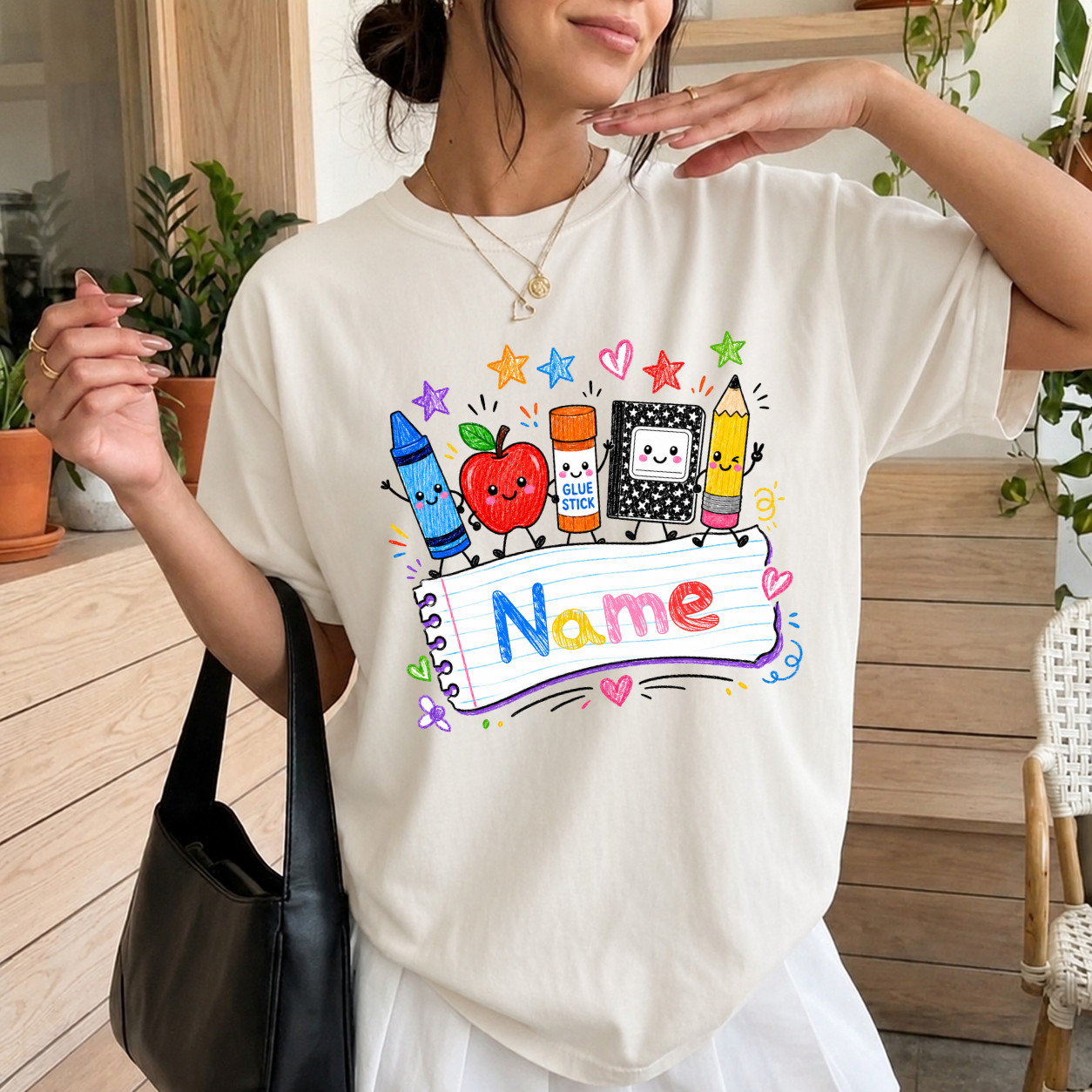 Custom Name Teacher T-Shirt Personalized Preschool Kindergarten Cute Apple Tee