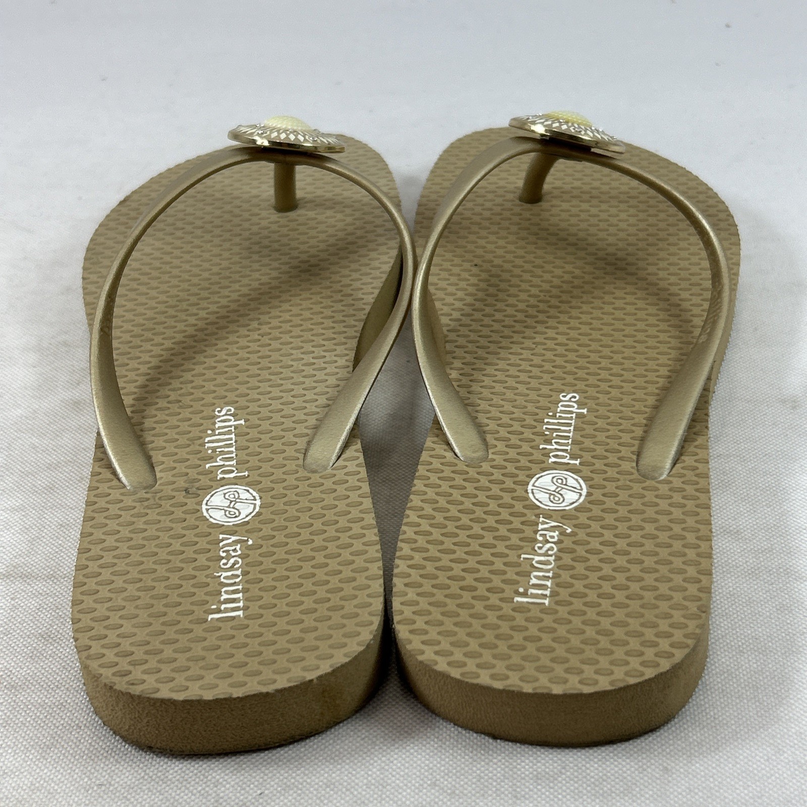 Lindsay Phillips Wedge Thong Sandals Switchflops Size 7M Gold Slides