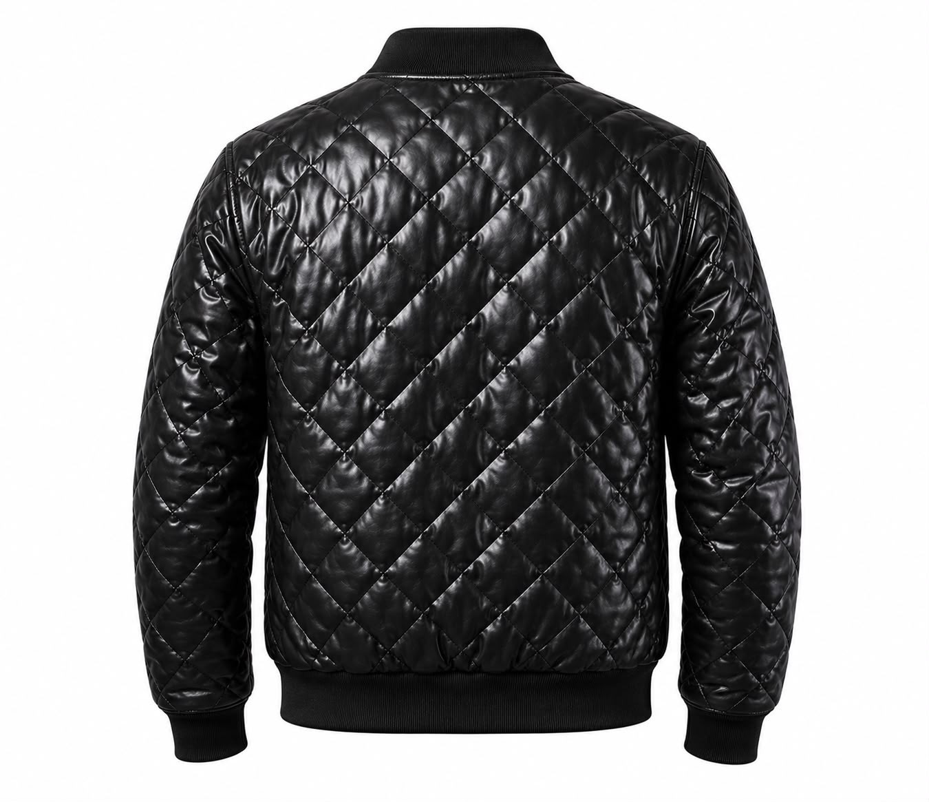 Men’s Black Diamond Quilted Leather Bomber Jacket Biker Zip Casual Motorcycle