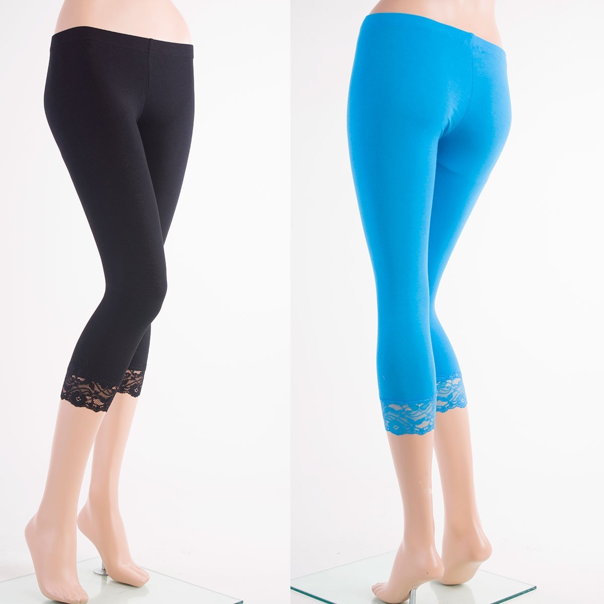 C-L1001 Capri Cotton LACE Trim Leggings Skinny Yoga Thin Pants S~3XL Plus Yoain