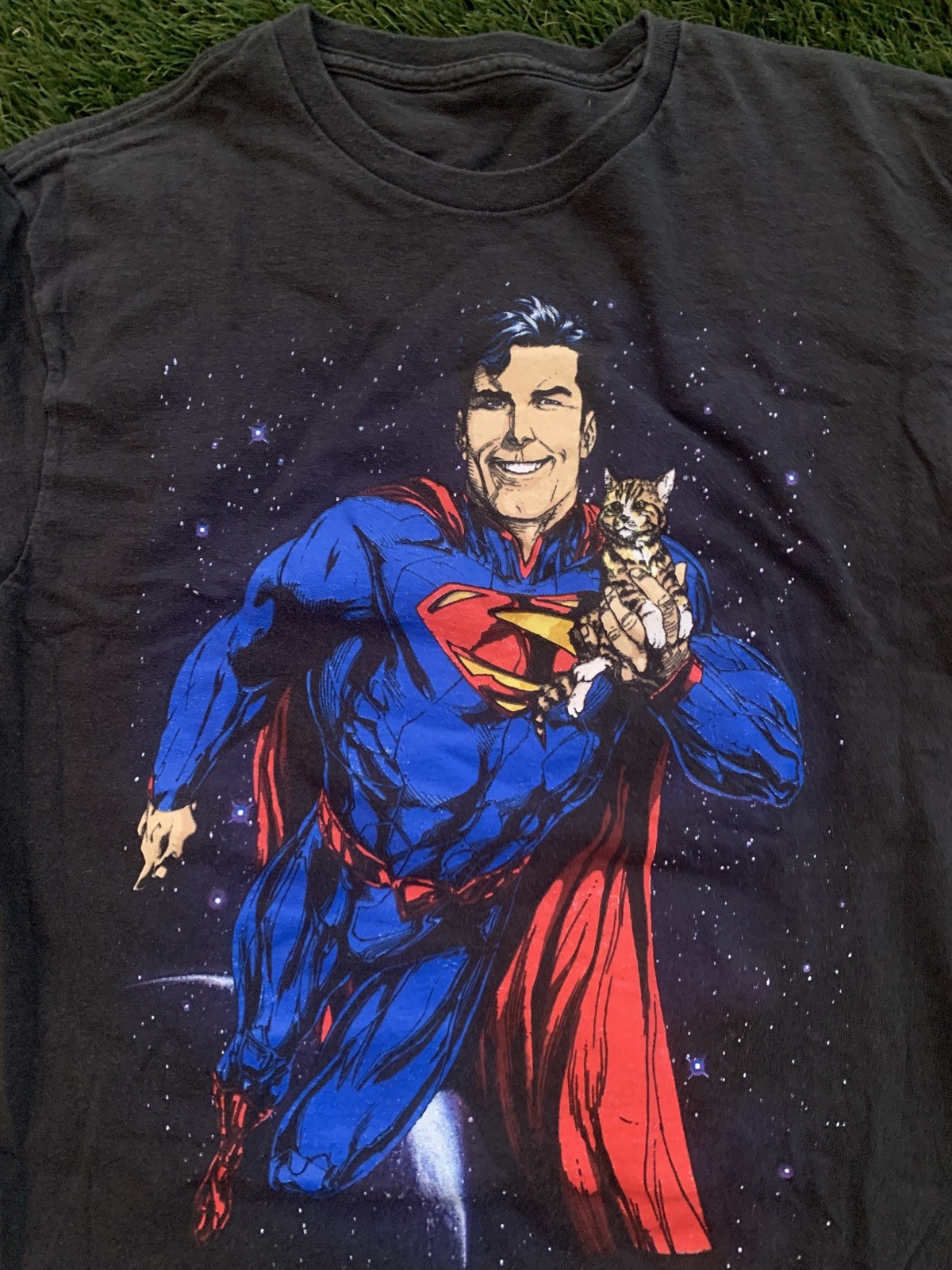 Superman Kitty Cat T-Shirt Size Medium Black Man of Steel Superhero DC Comics