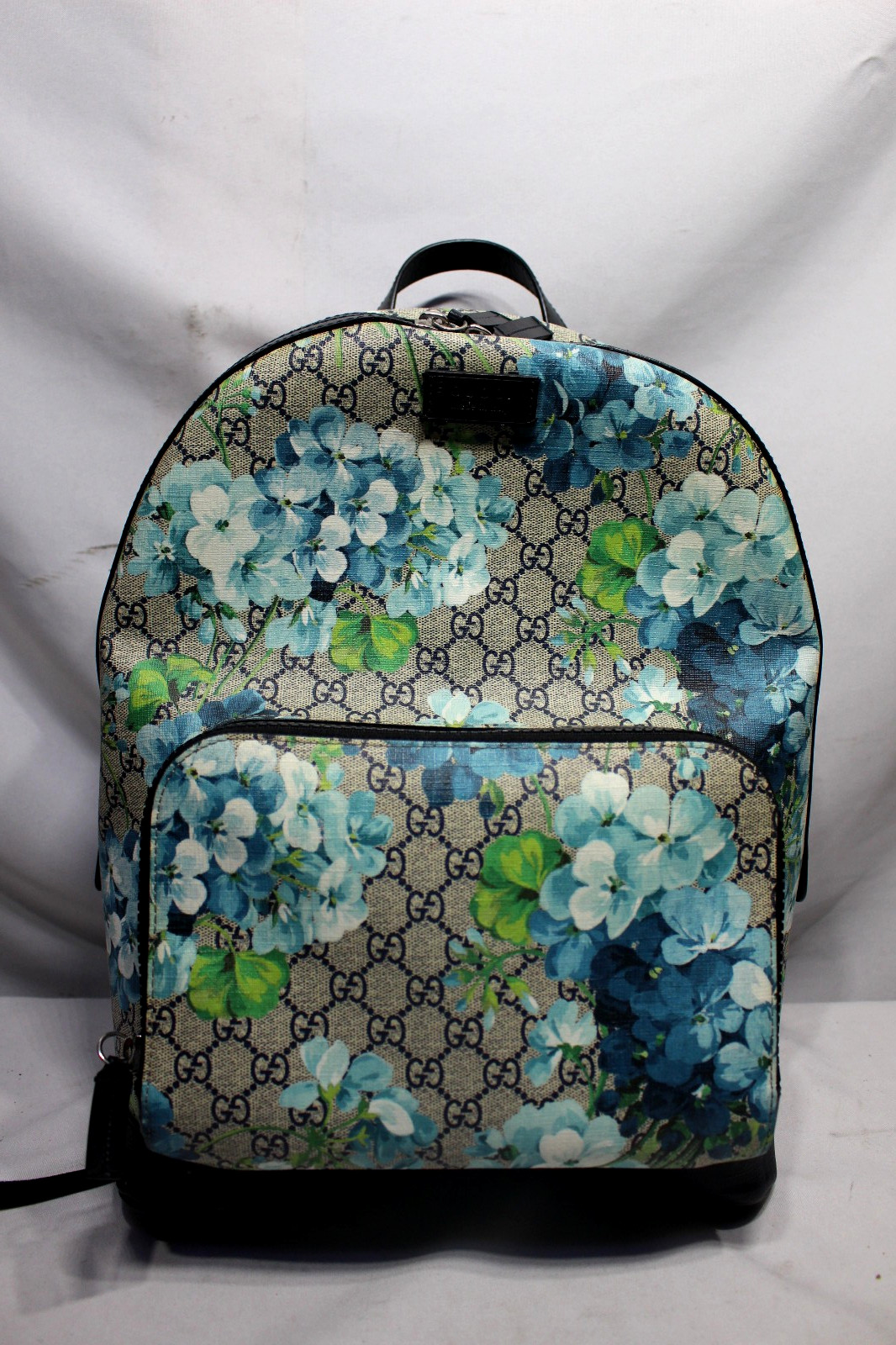 Gucci GG Blooms Backpack beige Navy Blue leather flower, medium 546324