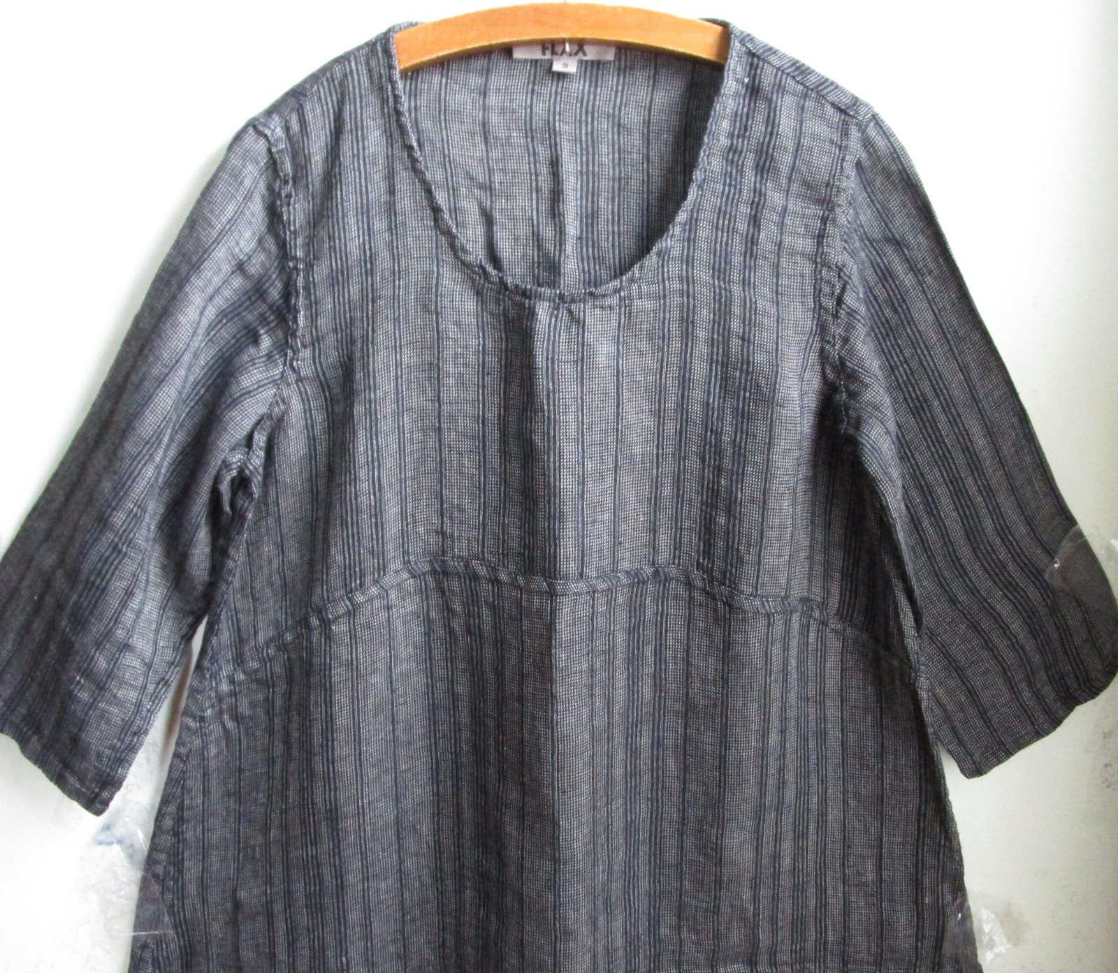 FLAX Designs Linen U NECK TUNIC M NWT Black Striping