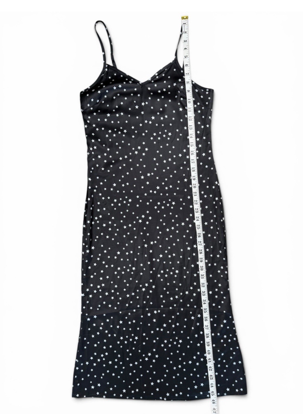 Lioness Black/White Star Print Satin Slip Midi Dress Size Small