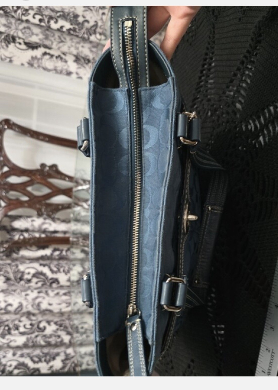 EUC Coach Blue Signature Tote Bag with Matching Wallet, Zip & Turn Lock, Pockets