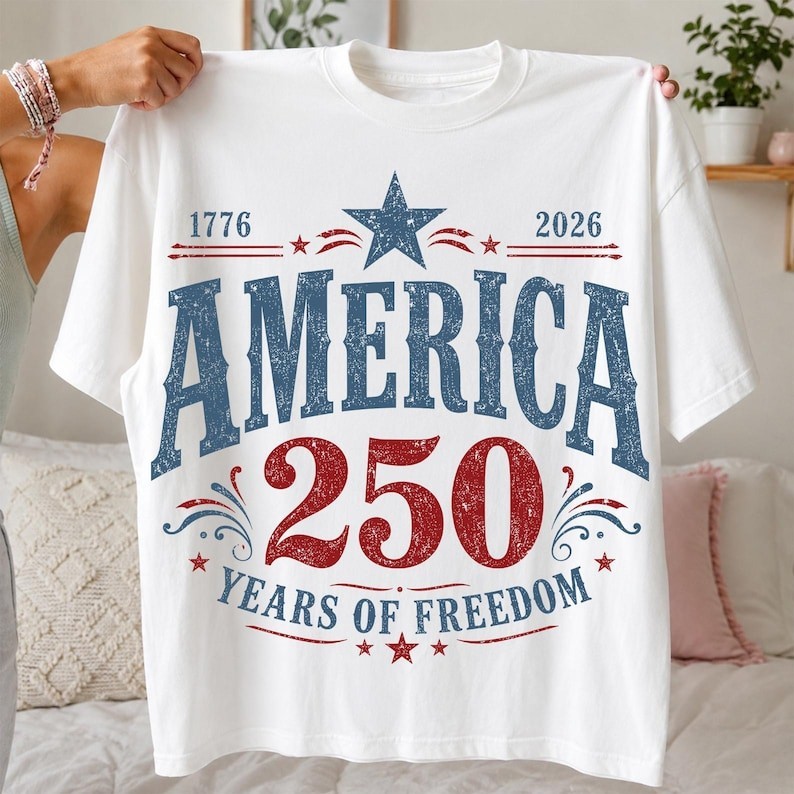 America 250 Years Freedom Retro T-shirt, USA 250th Patriotic Shirt, 4th of July
